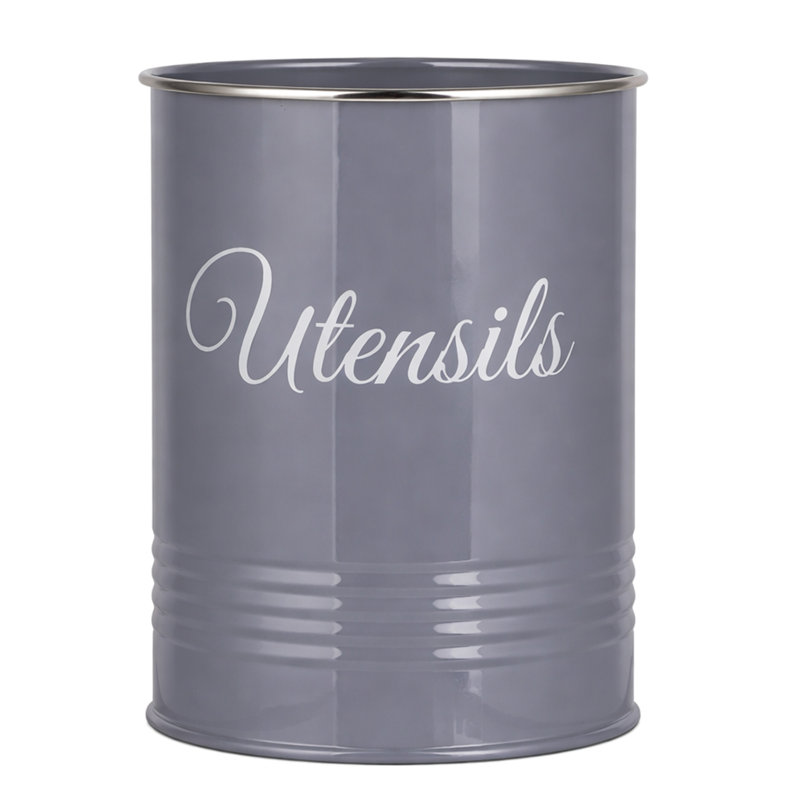 Metal Round Utensil Crock, Grey