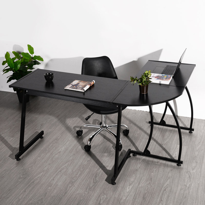 Appel L-Shaped Metal Base Writing Desk, Black