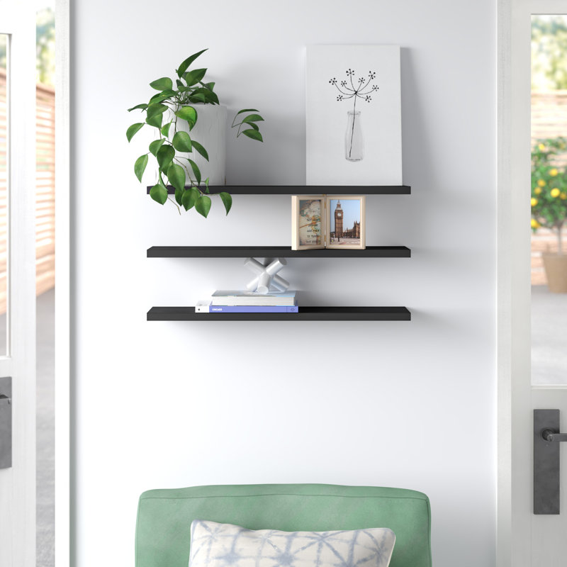 Modern Anthracite Wall Shelf Set (3 Pieces), 23.6 x 0.8 x 5.7 inches | 100% Melamine Coated Particle Board, Durable & Stylish | Multiple Shelves for Extra Storage, Perfect for Home Decor & Organization