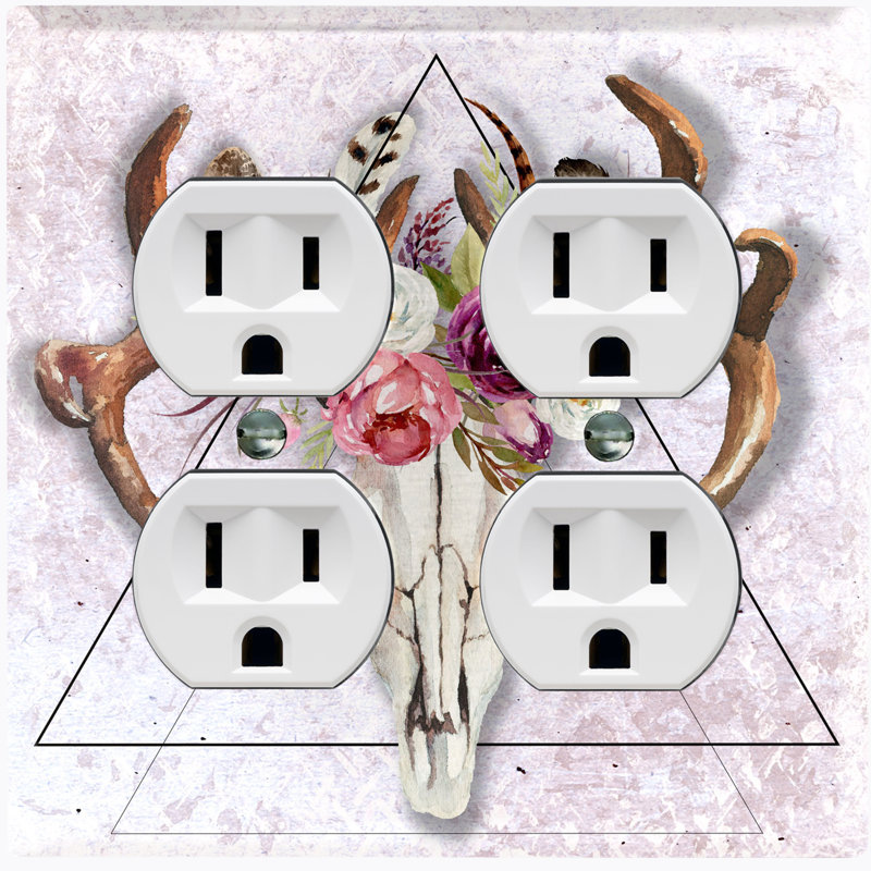 Plaque murale à 4 prises Indian Indian Bull Skull Flower Wreath