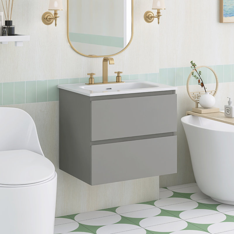 Meuble-lavabo mural 24 po avec comptoir en céramique, Gris