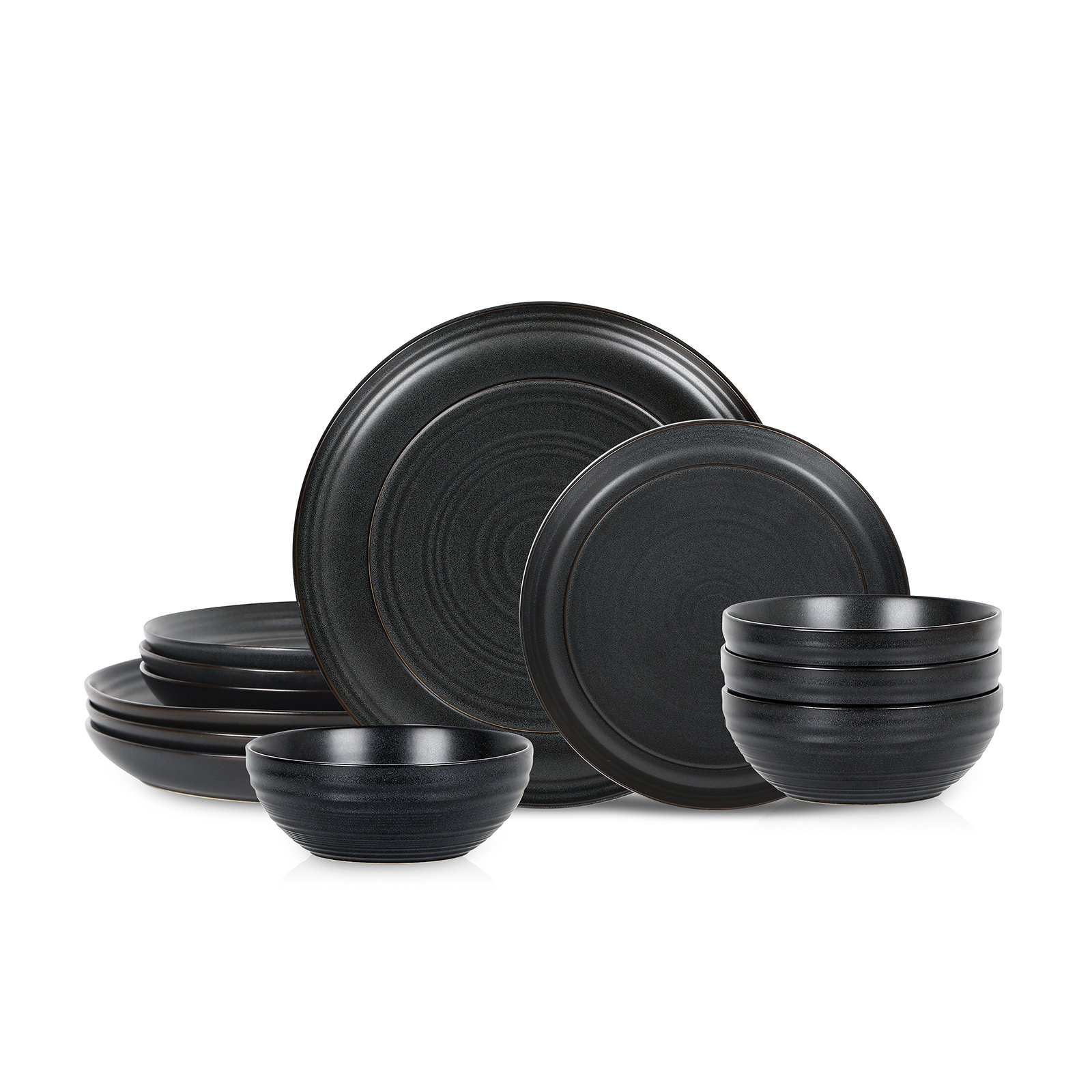 Stone Lain Elio 12-Piece Dinnerware Set Stoneware, Black