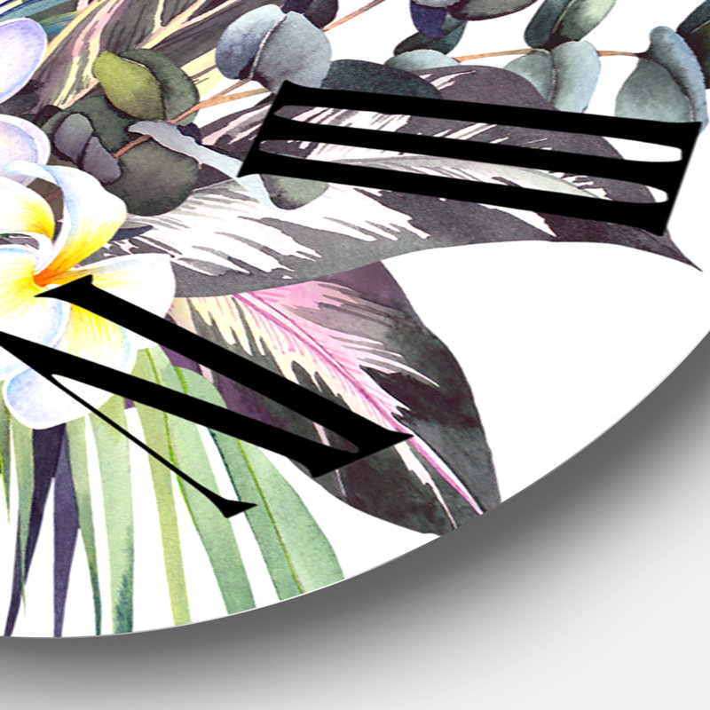 Bouquets tropicaux avec fleurs de frangipanier plumeria - Horloge murale traditionnelle, Grand