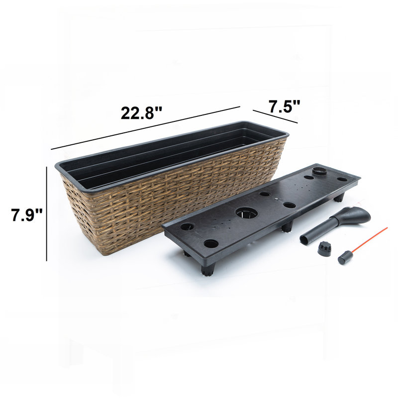 2-Pack Smart Self-watering Rectangle Planter for Indoor and Outdoor - Hand Woven Wicker - Gray, Brown