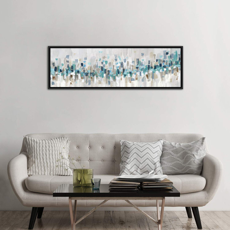 «Blue Staccato» par Inconnu - reproduction d'art, H 24 po x l 72 po x P 1,5 po, Toile noire avec cadre flottant