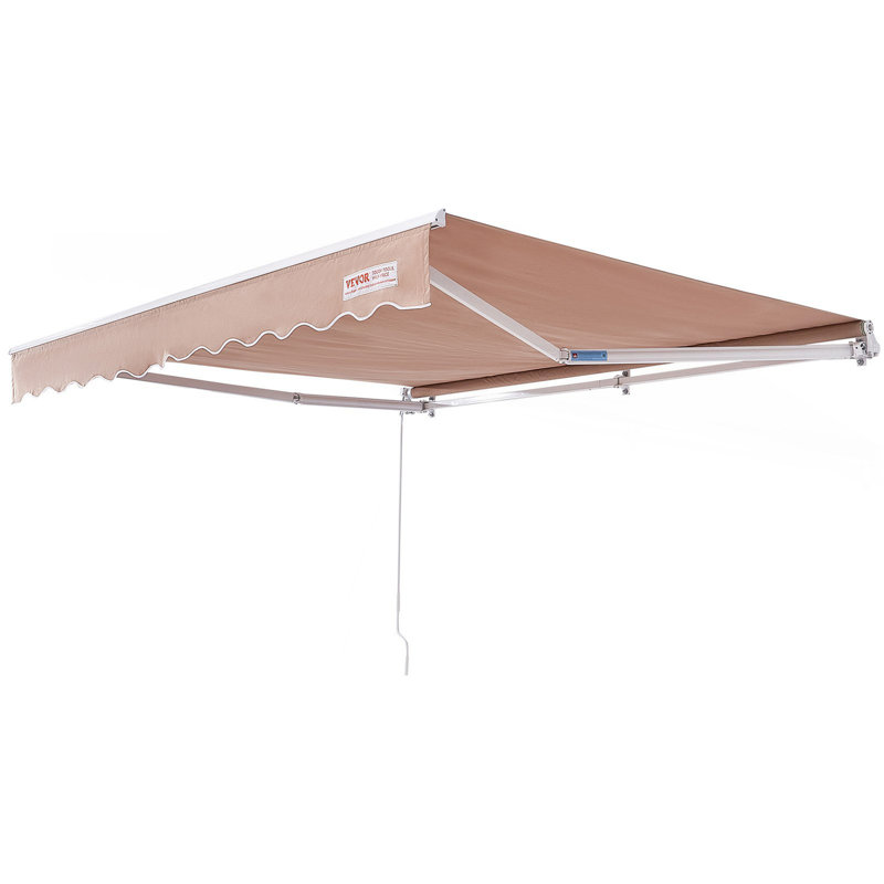 Auvent rétractable manuel, auvent de patio extérieur rétractable 12 pi x 10 pi, abri de soleil en polyester résistant à l'eau avec auvent et poignée à manivelle