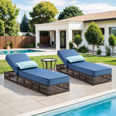 Laguna Outdoor Patio Chaise Lounge Chair, Luxury Recliner With 6-Position Backrest & 5-Inch Cushions Set Of 2 With Side Table by Latitude Run