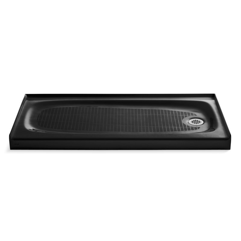 Salient 60" x 30" Cast Iron Rectangular Single Threshold Alcove Shower Base, Black Black, Right Hand