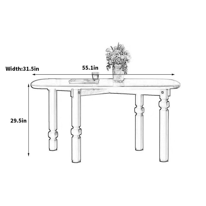 Azareth Solid Wood Base Dining Table, 29.5"H x 55.1"L x 31.5"W