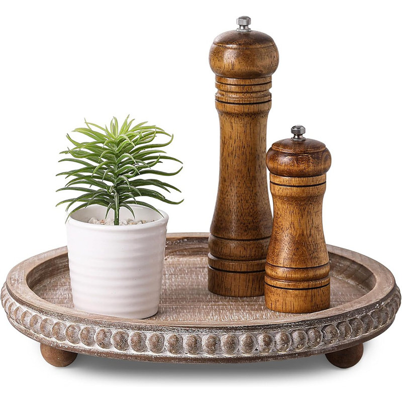 Centre de table rond rustique délavé et perlé pour salle à manger, vestibule, comptoir de cuisine, porte-bougie et organisateur de maison, brun