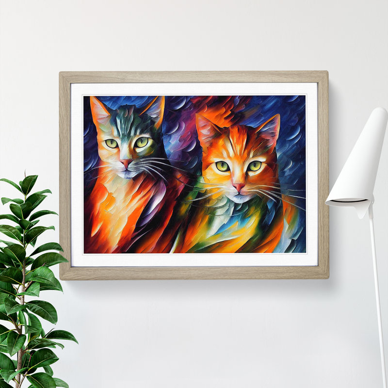 Cat Painting Vol.3 Abstract - Framed Print, 25cm H x 34cm W x 2cm D, Oak