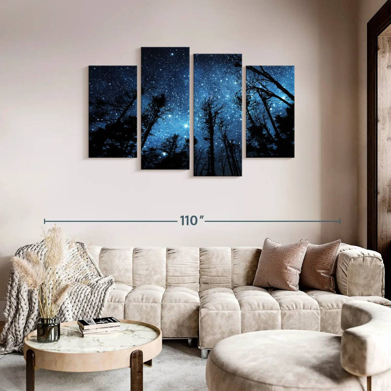 Forest Night Sky - ensemble de 4 toiles tendues, H 48 po x l 75 po x P 1,25 po