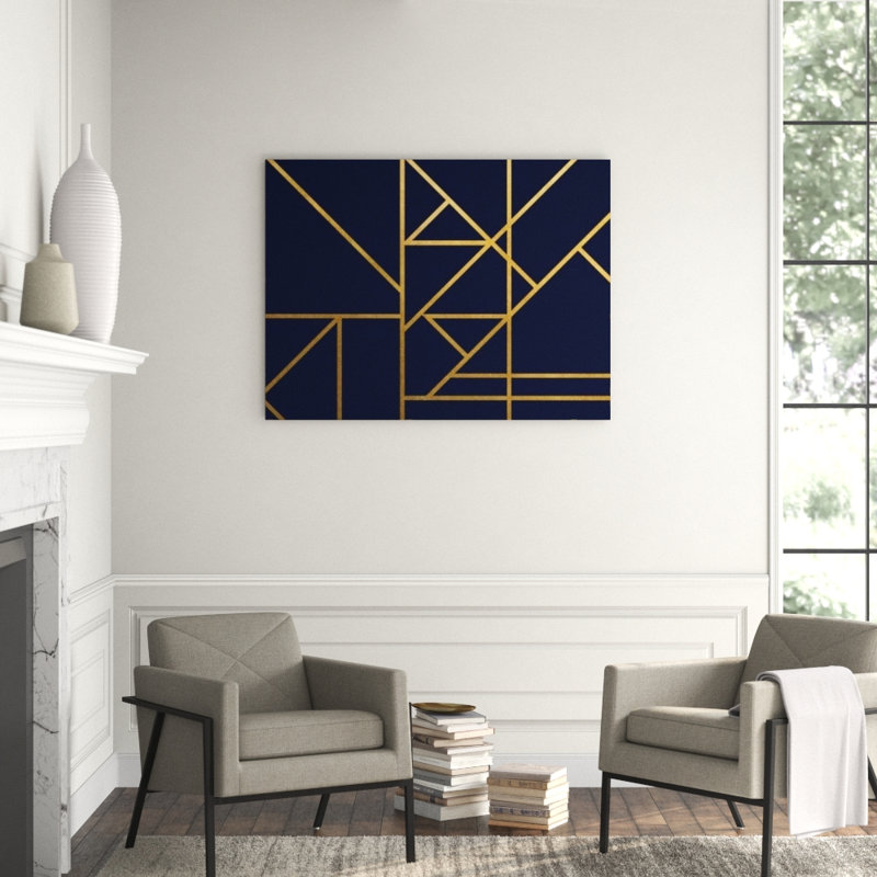 «Gold Navy and Lines IV» par Guseul Park - impression, Couche de verre, H 40 po x l 53 po