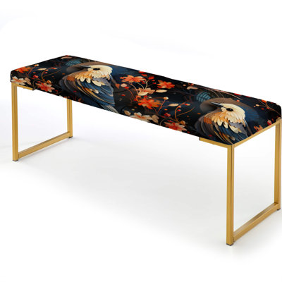 Tropical Sunset Colors Birds - Animal Upholstered Gold Bench