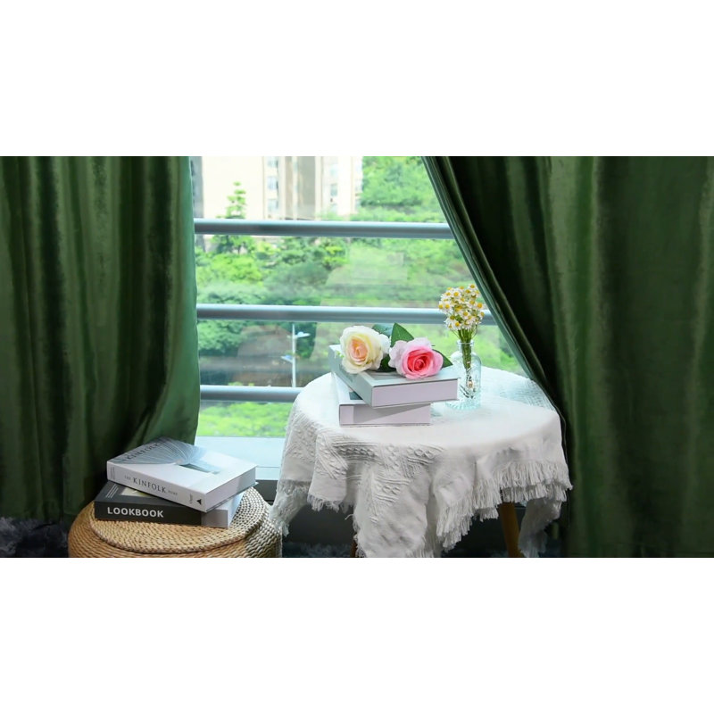 Sage Green Velvet Blackout Curtain Pair with Pinch Pleat
