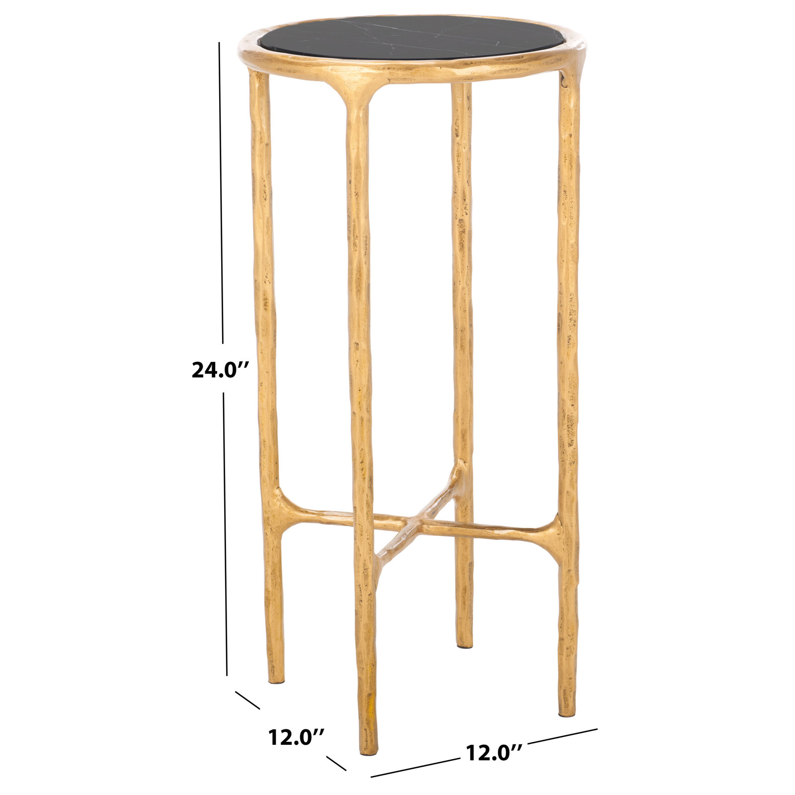 Evelynn Glass Cross Legs End Table, Black Marble Top/Brass Base