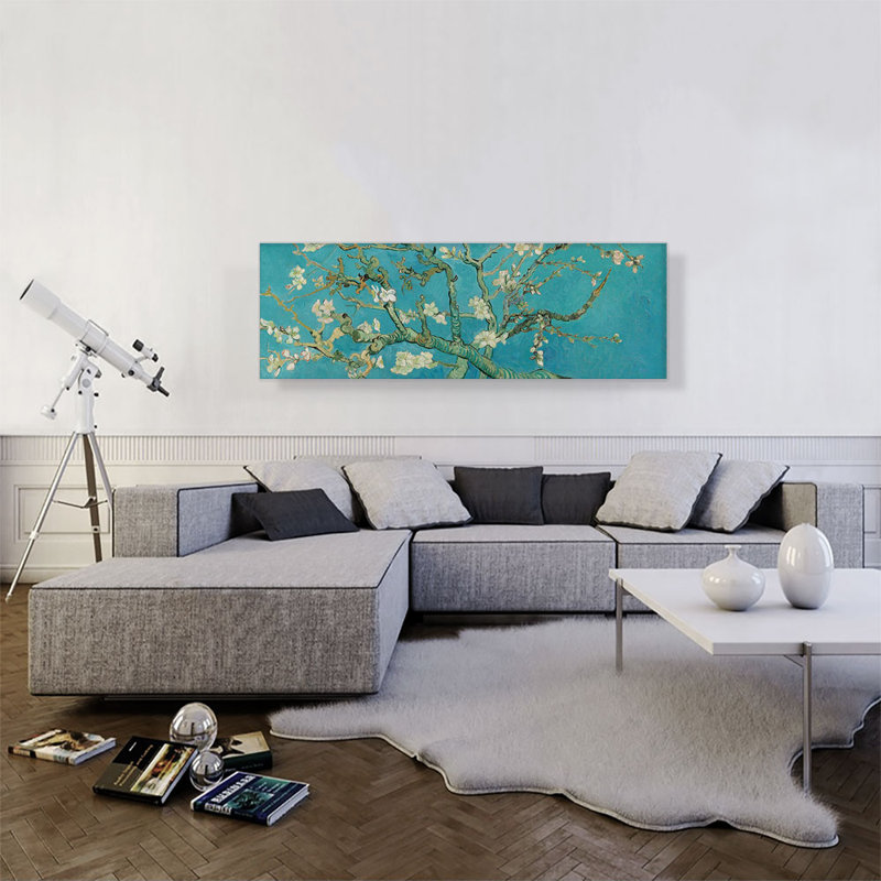 Branches avec fleur d'amandier - bleu sarcelle par Vincent Van Gogh - reproduction d'art sur toile panoramique