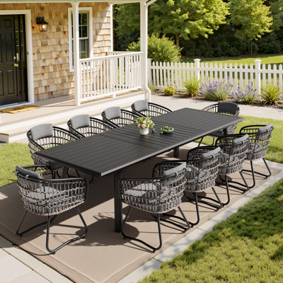 10 - Person Aluminum Dining Set With Removable Cushions And Umbrella Hole