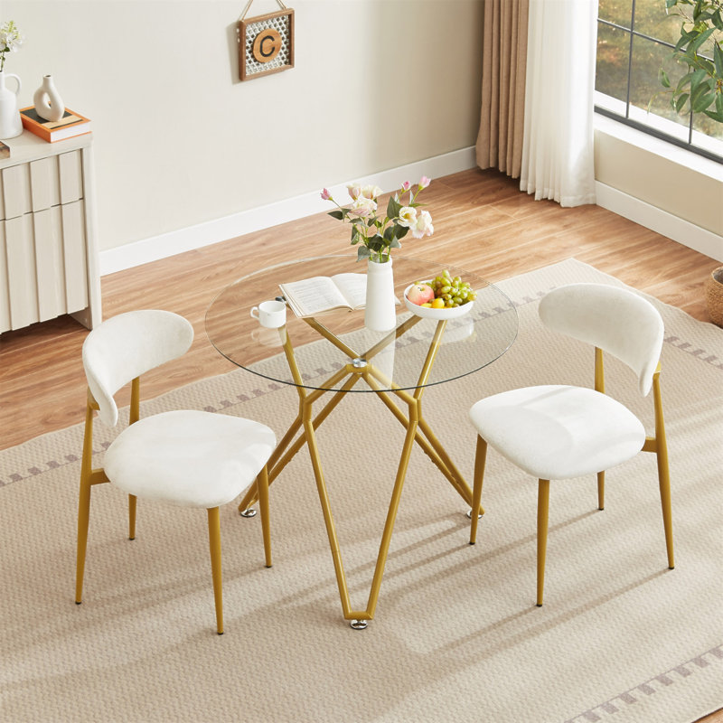 Table de salle à manger ronde en verre trempé de 35,4 pouces, pouvant accueillir 1 à 4 personnes, petite table de salle à manger de cuisine peu encombrante, équipée de pieds de table en métal robustes, convenant à la salle à manger et au salon