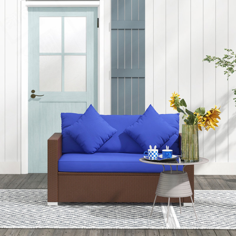 Causeuse d'extérieur avec coussins Ayston, Bleu très foncé, Brun