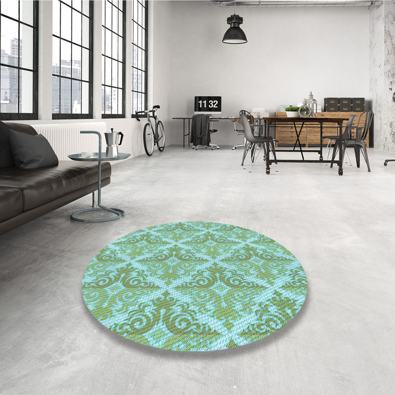 Tapis bleu clair en laine Damask, Rond 3 pi