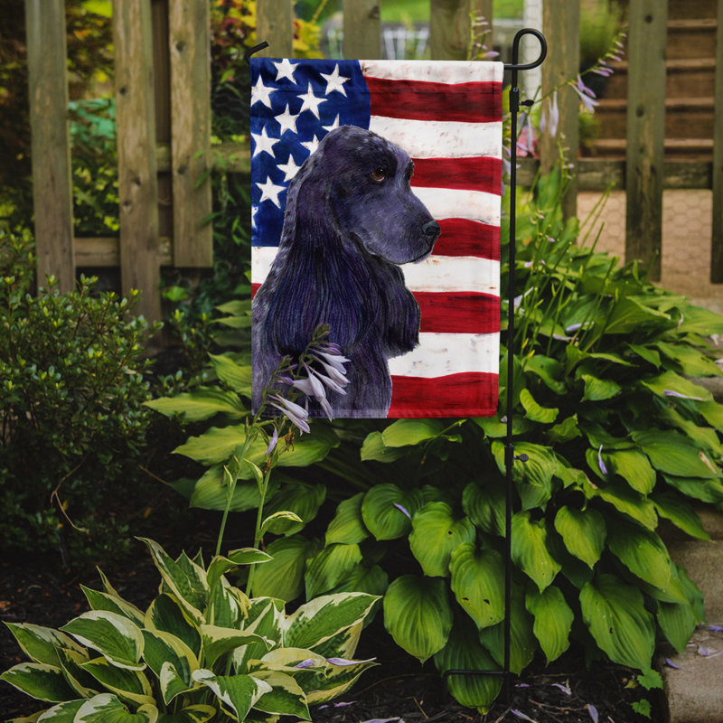 2 côtés en polyester de 2 côtés american drapeau de jardin, Bleu / jaune cocker spaniel