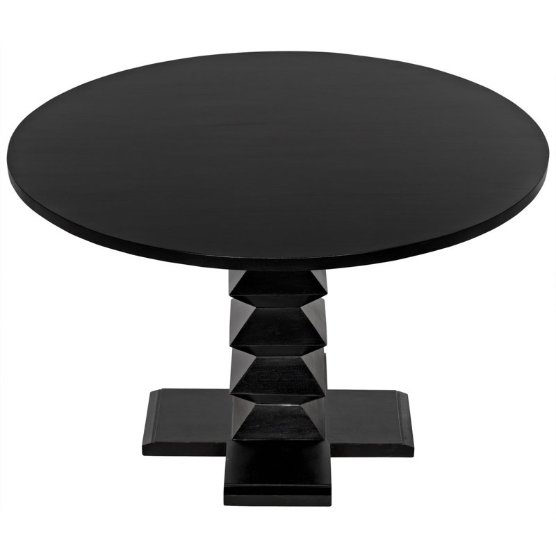 Zig-Zag Round Mahogany Wood Dining Table, Hand Rubbed Black, 48" L x 48" W