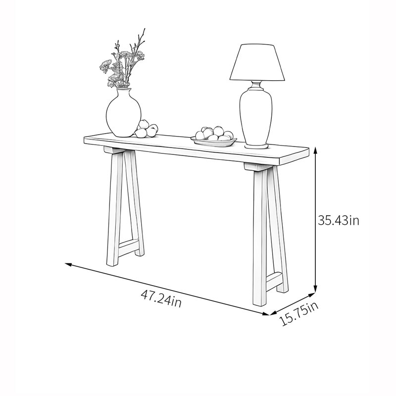 Console simple et rustique en bois massif, H 35,43 po x l 47,24 po x P 15,75 po