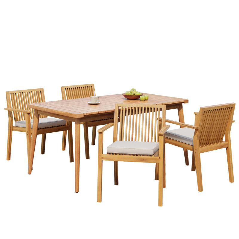 Ensemble repas d'extérieur en bois d'acacia Balan avec coussins amovibles, 4
