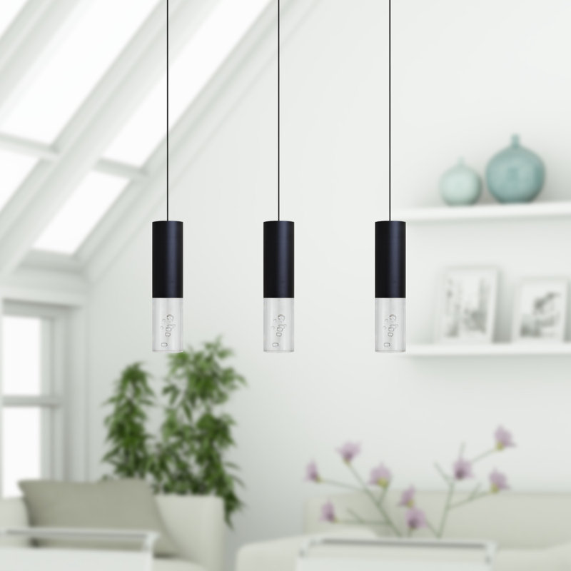 Luminaire suspendu linéaire à 3 lumières pour îlot de cuisine Rathi, Noir, H 10 po x l 2,35 po x P 2,35 po