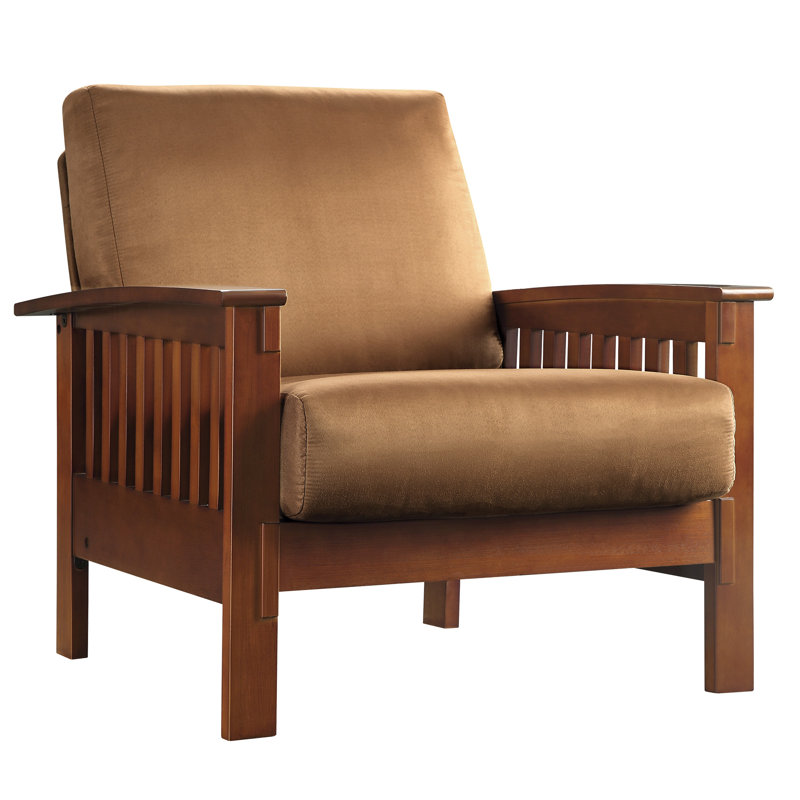 Encinal Upholstered Armchair, Rust Microfiber, Oak