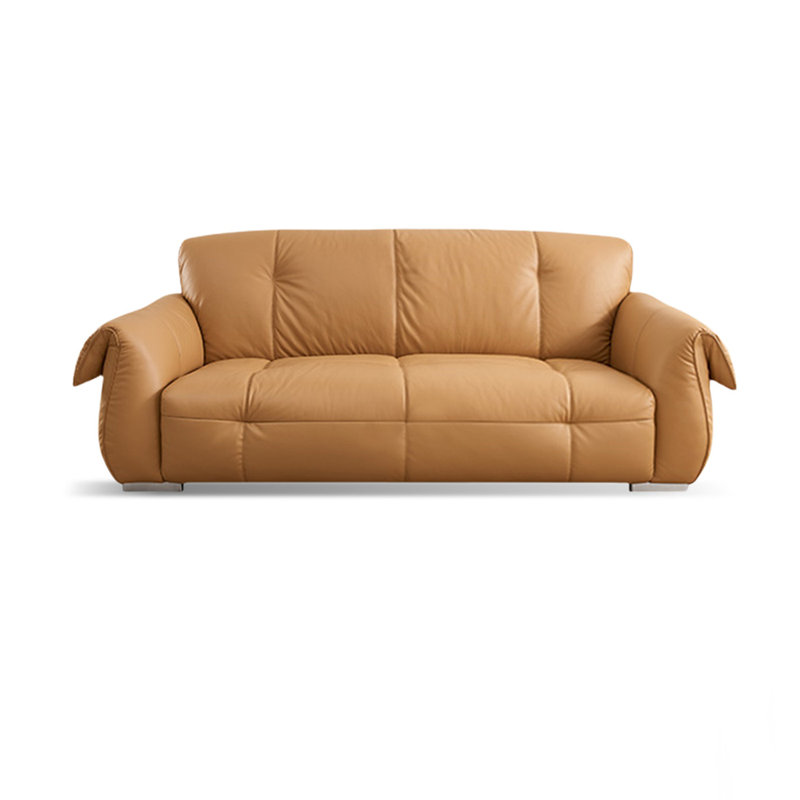 Causeuse coussin orange en cuir véritable, Orange