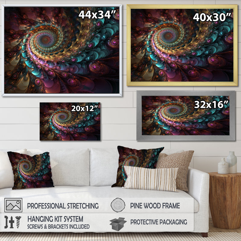 «Dark Rainbow», fractale en spirale sur toile, H 16 po x l 32 po x P 1 po, Cadre flottant noir
