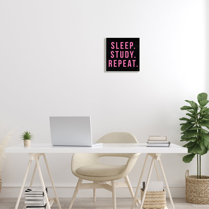 Étude du sommeil - répétition de la typographie de l'élève en noir et rose, L 12 po x H 12 po, Plaque murale