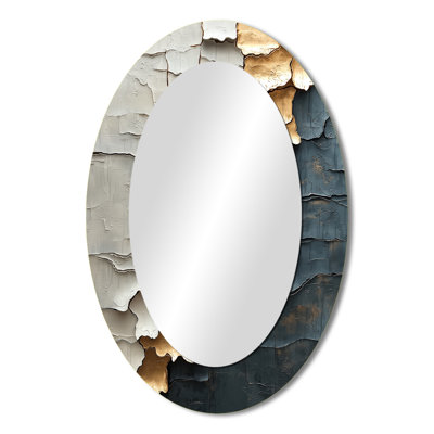 Gold And Grey Japanese Zen Tiles II - Gray Oval Wall Mirror Decor