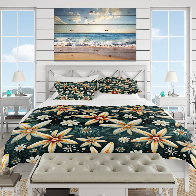 Ensemble de housse de couette Coastal Starfish Symmetry I, Housse de couette simple + 1 taie décorative stan