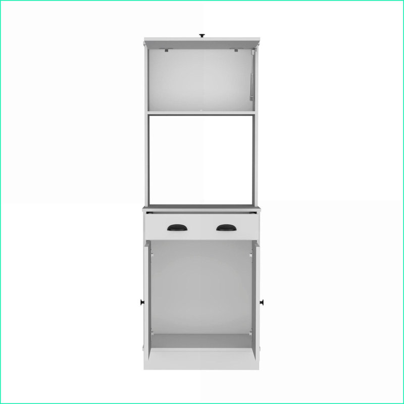 Garde-manger, 3 portes blanches avec tiroir et amp; Tablette pour micro-ondes | Bois manufacturé | Tiroirs inclus