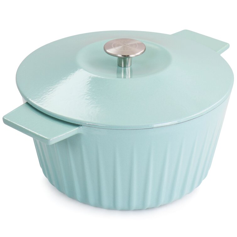 Martha Stewart Enameled Cast Iron 3 Quart Embossed Stripe Dutch Oven With  Lid In Turquoise