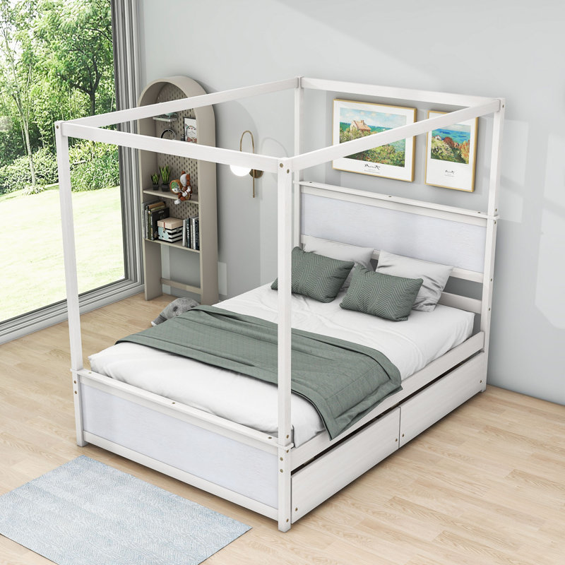 Lit plateforme avec rangement Jashonna, Blanc