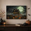 «Haunted House with Glowing Pumpkins Under Full Halloween», art mural sur toile-2065068593