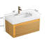 Meuble-lavabo blanc en pierre frittée blanche 36 po, rangement en contreplaqué flottant, grille ultra-mince, tiroir avec éclairage à capteur DEL, DEL de détection de mouvement pré-assemblée,