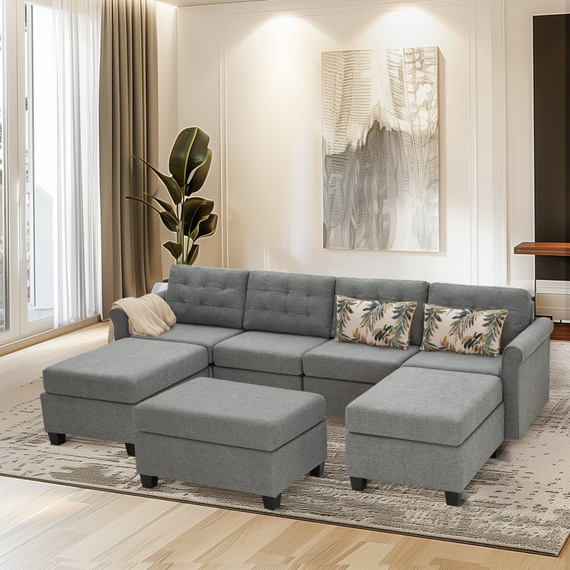 Canapé modulaire rembourré 7 pièces avec rangement sous le siège 7 pièces, Gris