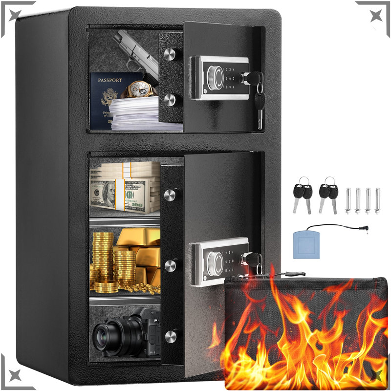 4.5 Cu.ft Safe Box, Double Door, Black, Key Lock & Password, , 3mm Thick Door Plate, 5 Solid Bolts, Dual Alarm, 3 Unlock Methods, Height Adjustable Shelf, Led For Storing Valuables Like Cash,