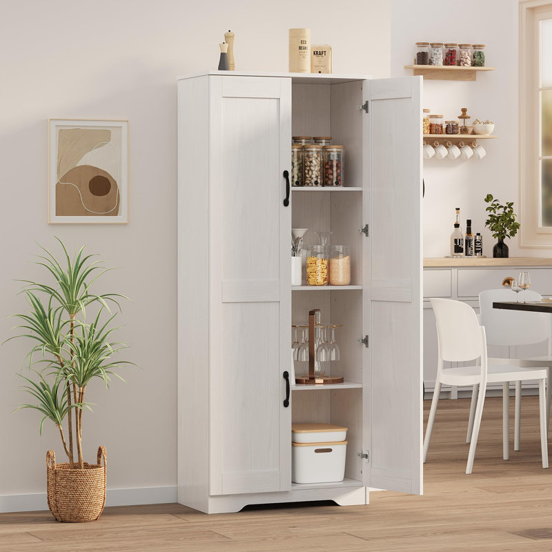 Armoire de cuisine de 60 po de hauteur avec 2 portes, tablettes réglables et armoire de rangement autoportante, Blanc