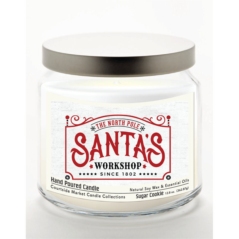 Pot à bougie en verre de 400 ml (14 oz) Santa's Workshop avec couvercle en métal argenté brossé