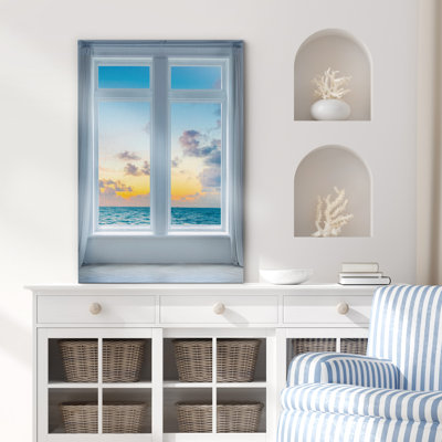 " IDEA4WALL Canvas Print Wall Art Window View Sunset Horizon Tropical Ocean Seascape Nature Wilderness Photography Modern Art Rustic Decorative Colourful Scenic For Living Room, Bedroom, Office "