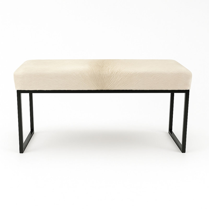 Upholstered Cowhide Bench, 19" H x 48" W x 12" D