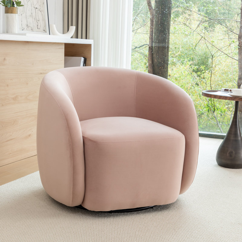 Fauteuil demi-tonneau pivotant en velours Arrun, Rose