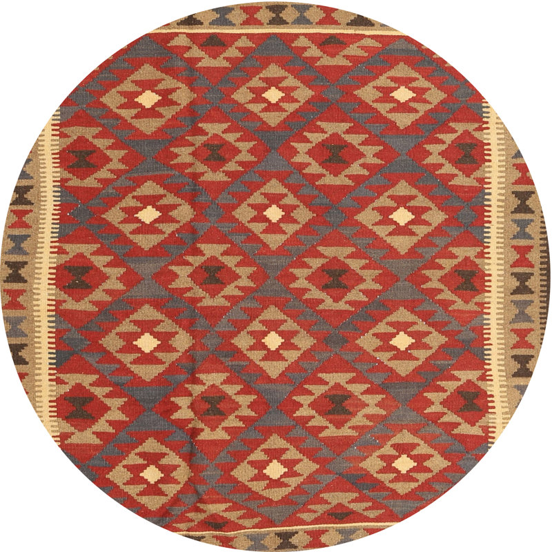 Tapis contemporain rouge / orange, Rond 5 pi