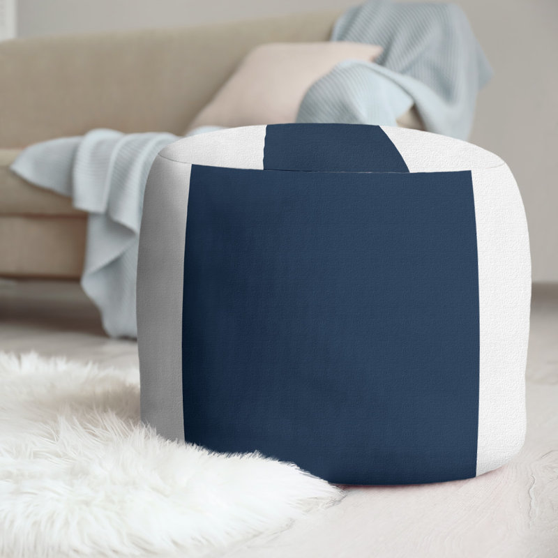 Repose-pieds cubique rond à rayures 20,5", Blanc / Bleu